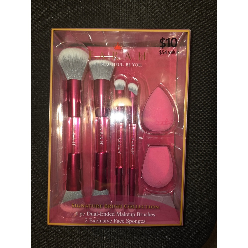 F.A.R.A.H. Signature Brush Collection 4pc Dual-Ended Brushes 2 Sponges Pink Set